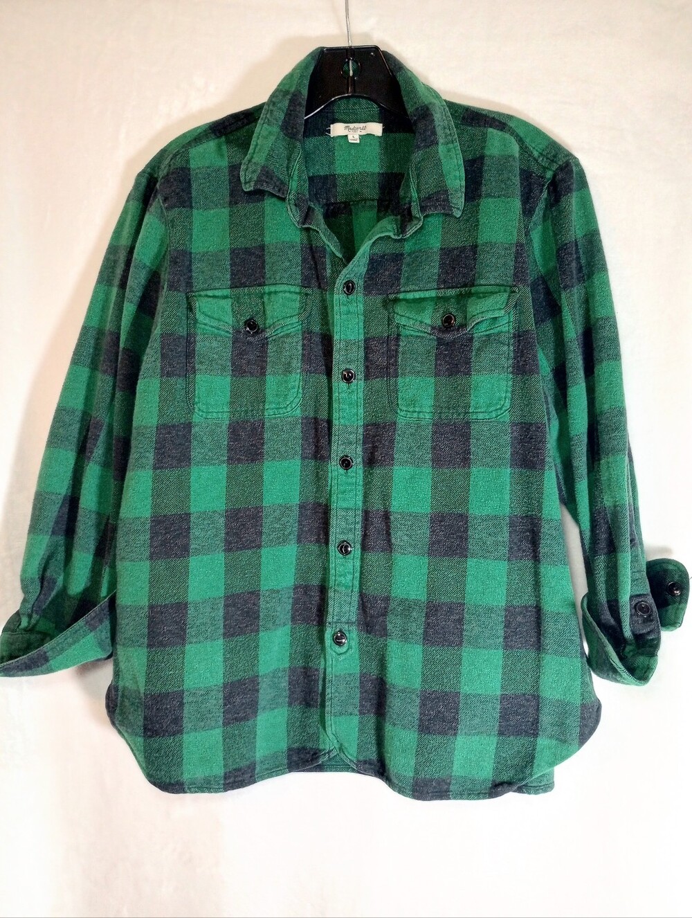 Madewell Rugged Buffalo Check Plaid Thick Flannel Button Up Shirt Heritage Green